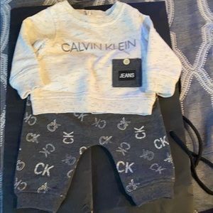 Calvin Klein 3-6m sweat suit with onesie and hat